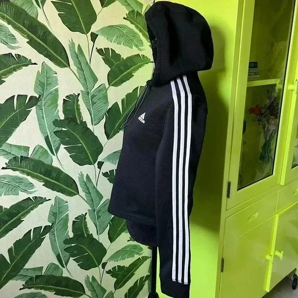 Adidas Classic Women’s Black Hoodie Sweatshirt Cropped Medium - Picture 4 of 5